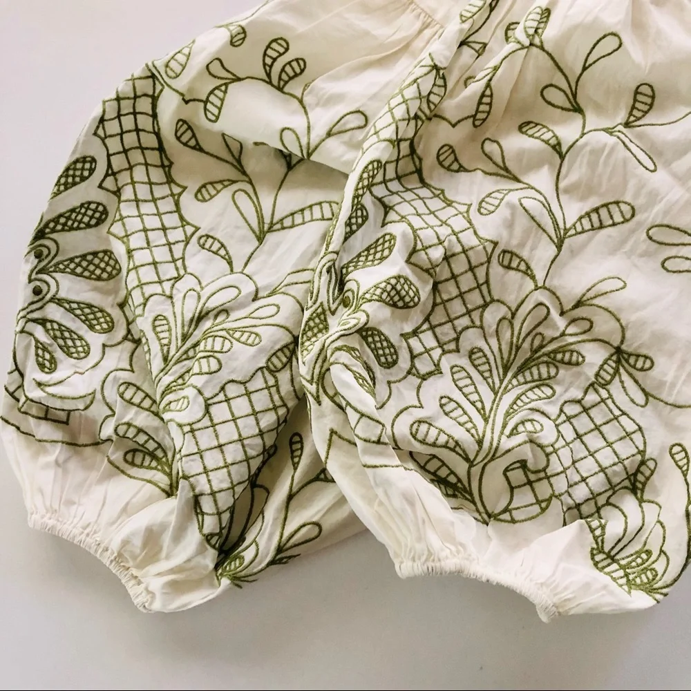 Anthropologie Puff-Sleeve Embroidered Blouse, M NWT
